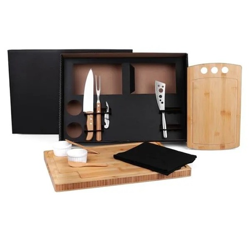 [KT-90001] KIT PARA CHURRASCO E PETISCO COM 2 TÁBUAS - 11 PÇS