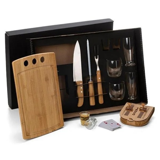 [KT-90078] KIT CHURRASCO, DRINKS E TRUCO - 12 PÇS - C/ JOGO DE BARALHO