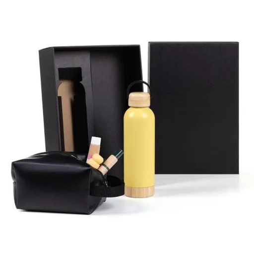 [KT-90374] KIT GARRAFA E NECESSAIRE - AMARELO/PRETO - 2 PÇS