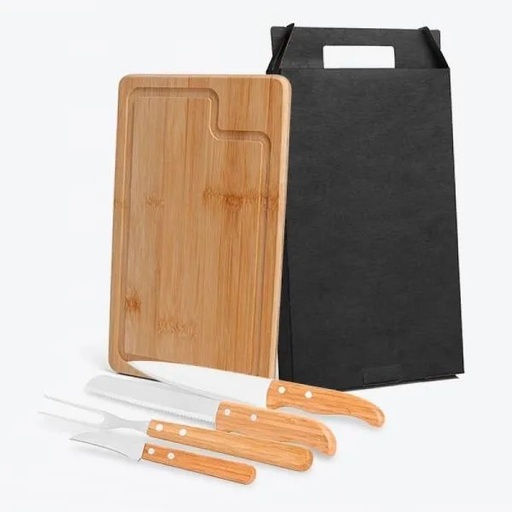 [MB-19133] CONJ. PARA CHURRASCO EM BAMBU / MADEIRA / INOX DALLAS - 5 PÇS