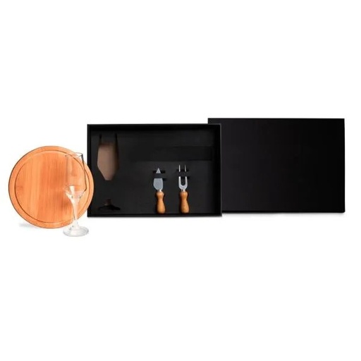 [KT-90347] CONJ. PARA QUEIJO EM BAMBU C/ TAÇA P/ CHAMPAGNE - 4 PEÇAS