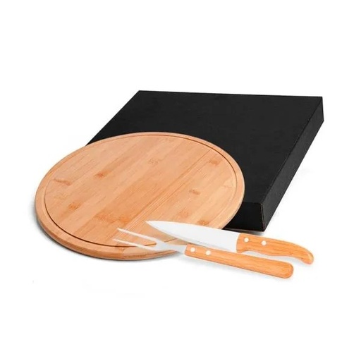 [MB-10063] CONJ. PARA PIZZA E CHURRASCO EM BAMBU/MADEIRA/INOX - 35CM - 3 PÇS