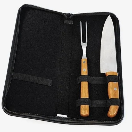 [PB-00133] CONJ. GARFO E FACA BAMBU / MADEIRA / INOX COM ESTOJO FRANKFURT - 3 PÇS