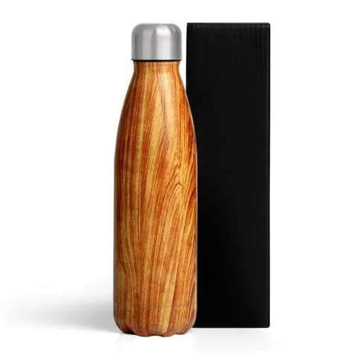 [IS-00768] GARRAFA COM TAMPA EM AÇO INOX - AMADEIRADO - 750ML