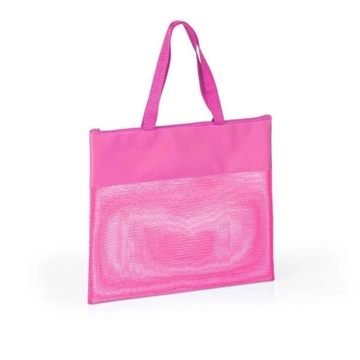 [CS-03029] SACOLA DE MÃO EM NYLON 600 E TELA SANET - ROSA