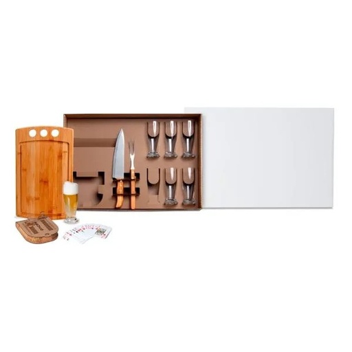[KT-90054-BCO] KIT CHURRASCO, CERVEJA E TRUCO - 10 PÇS - C/ JOGO DE BARALHO