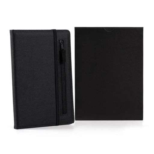 [LE-11001] CADERNO FSC C/ PAUTA E ZÍPER - CAPA EM RPET PRETO - 14X21CM
