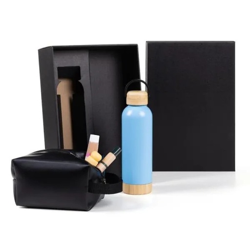 [KT-90372] KIT GARRAFA E NECESSAIRE - AZUL/PRETO - 2 PÇS