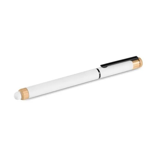 [CR-92000-900] CANETA ROLLER EM ALUMÍNIO RECICLADO /  BAMBU - BRANCA