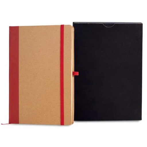 [LE-34374] CADERNETA S/ PAUTA - 14X21CM - BEGE/VERMELHO