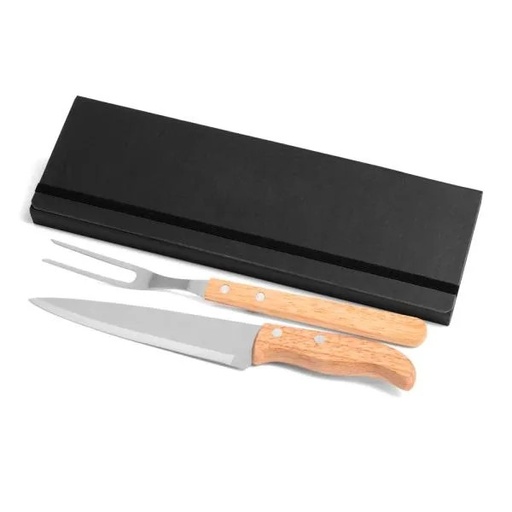 [PB-31066] CONJ. DE GARFO E FACA INOX / MADEIRA COM ESTOJO PRETO - 3 PÇS