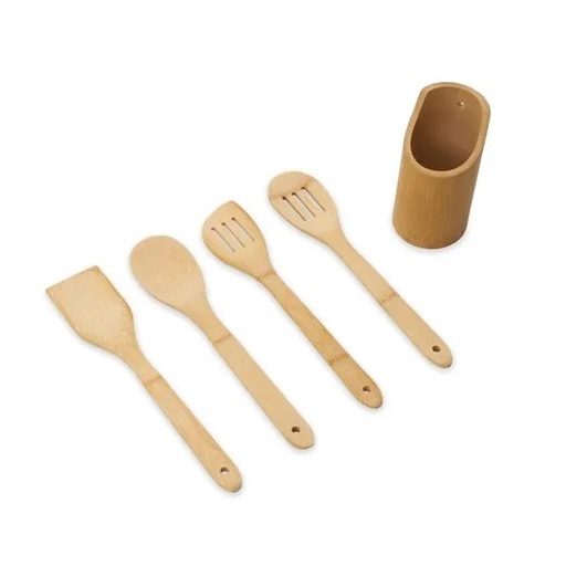 [PU-00253] CONJUNTO DE UTENSÍLIOS EM BAMBU  - 5 PÇS