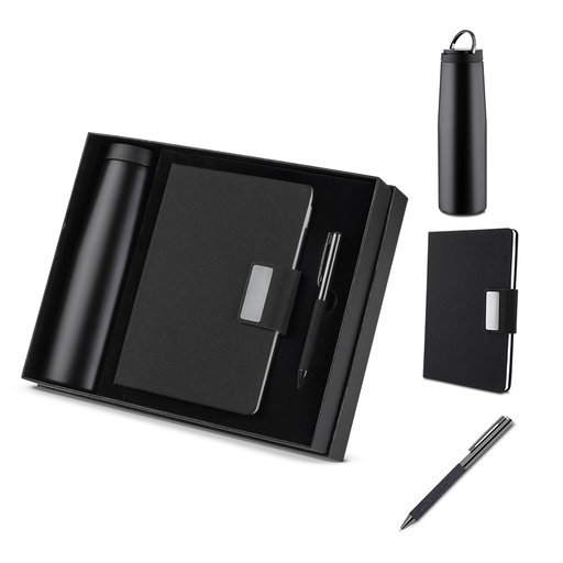 [CJ300] Kit escritório Caderno, Garrafa e Caneta Metalica