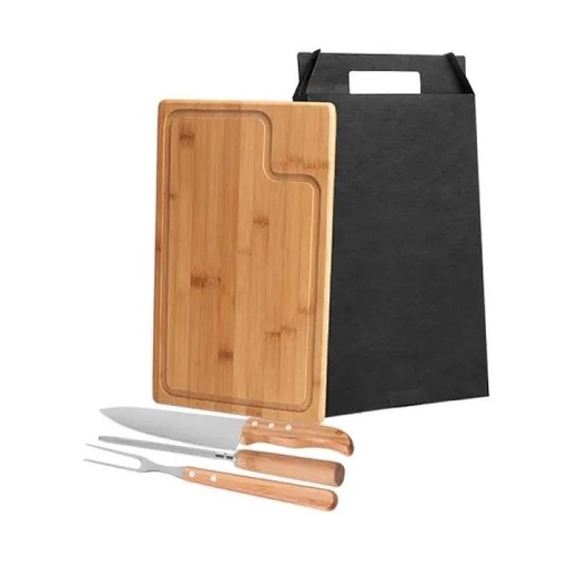 [MB-04103] CONJ. PARA CHURRASCO EM BAMBU / MADEIRA / INOX TEXAS - 4 PÇS