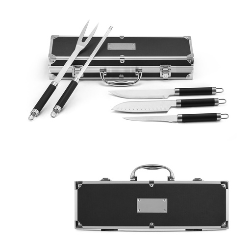 [94109-103] VALASTRO. Kit churrasco em estojo de alumínio com 5 utensílios em aço inox e alumínio