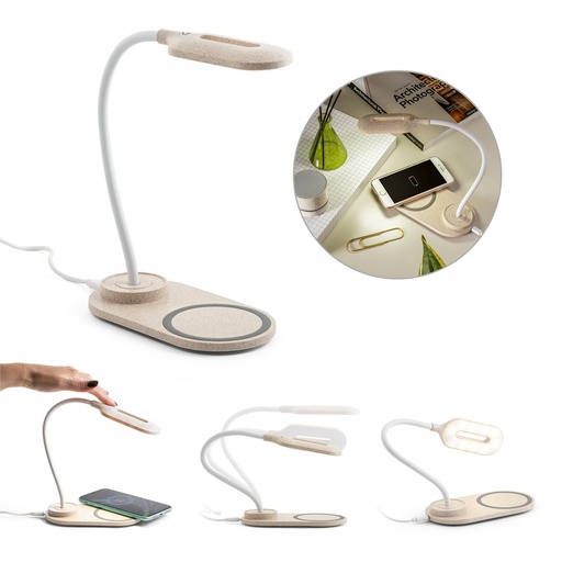 [58517-160] LEZZO. Luminária de mesa com carregador por indução super-rápido (15W), em ABS e fibra de palha de trigo