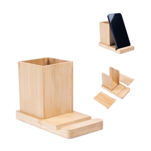 [93638-160] ERWIN. Conjunto de secretária com suporte para celular e copo, em bambu