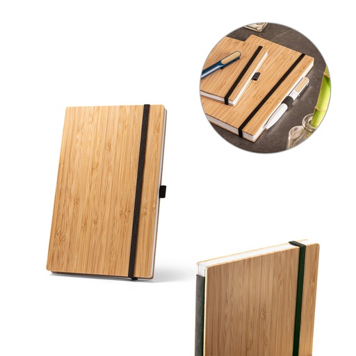 [93582-103] BUARQUE A5. Caderno A5 de capa e contracapa em placa de bambu e lombada em PET 100% reciclado, com páginas pautadas recicladas