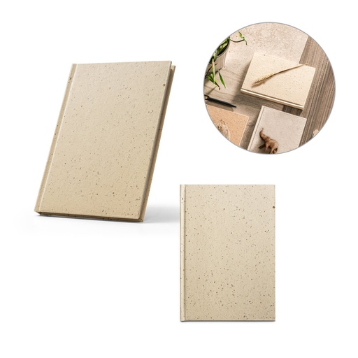 [93623-167] BARLEYPAD. Caderno A5 com resíduos da cevada (25%) e trapos de algodão reciclado (75%), com páginas pautadas recicladas