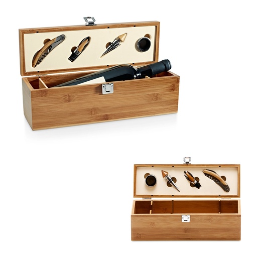 [94189-160] SYRAH. Conjunto para vinho em bambu, inox e ABS