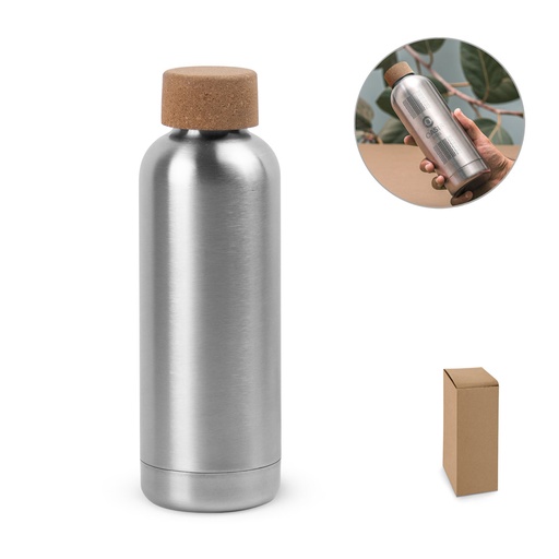 [94381-127] DALEY. Squeeze em aço inox de parede simples com tampa em cortiça (760 mL)