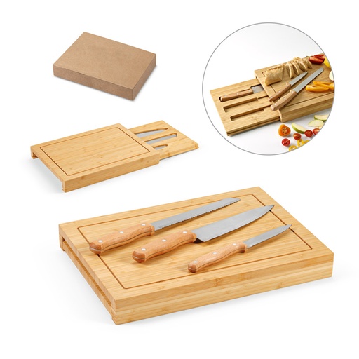 [94339-160] MUGWORT. Conjunto de tábuas em bambu com 3 facas inclusas