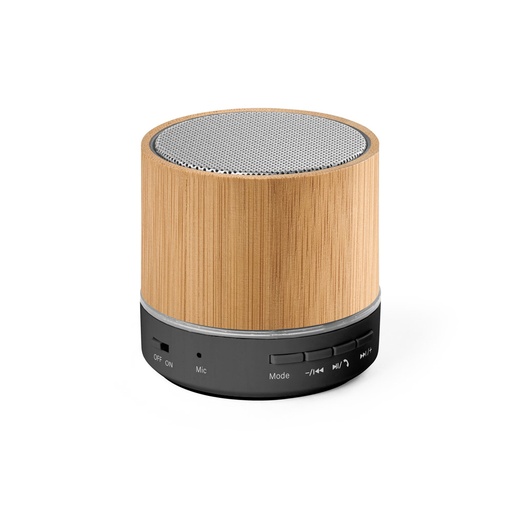 [97441-160] RE-GLASHOW. Caixa de som portátil com microfone e autonomia de 4h30 (400 mAH), em bambu e ABS 100% reciclado