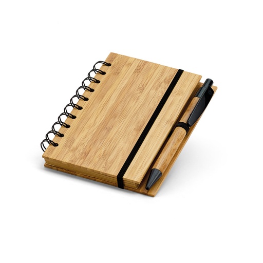 [93486-160] DICKENS A6. Caderno A6 espiral de capa dura em bambu, com páginas pautadas em papel 100% reciclado