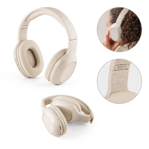 [57939-160] MARCONI. Fones de ouvido wireless dobráveis com autonomia de 13h (400 mAh), em fibra de palha de trigo e ABS