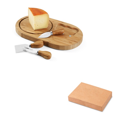 [93976-160] PALERMO. Tábua de queijos em bambu e aço inox com 3 utensílios