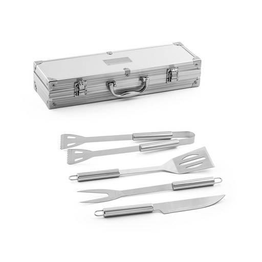 [94141-127] ANNATTO. Kit churrasco em estojo de alumínio com 4 utensílios em aço inox