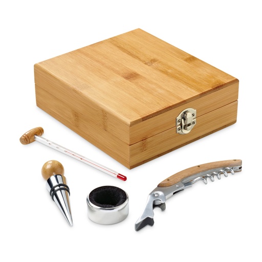 [94190-160] CABERNET. Conjunto para vinho em bambu, inox, vidro e ABS