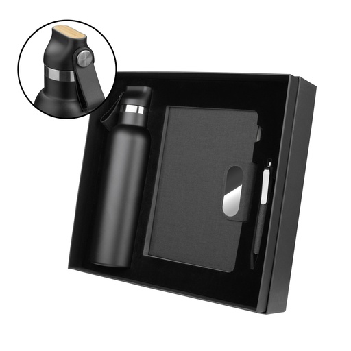[CJ315] Kit escritório Caderno, Garrafa e Caneta Metalica