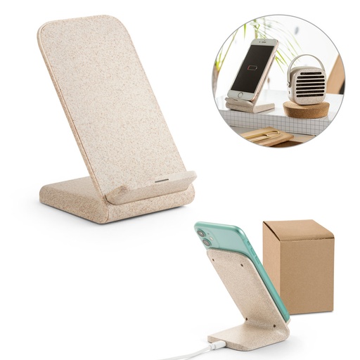 [57932-160] MAXWELL. Suporte para celular com carregador por indução super-rápido (15W), em fibra de palha de trigo e ABS