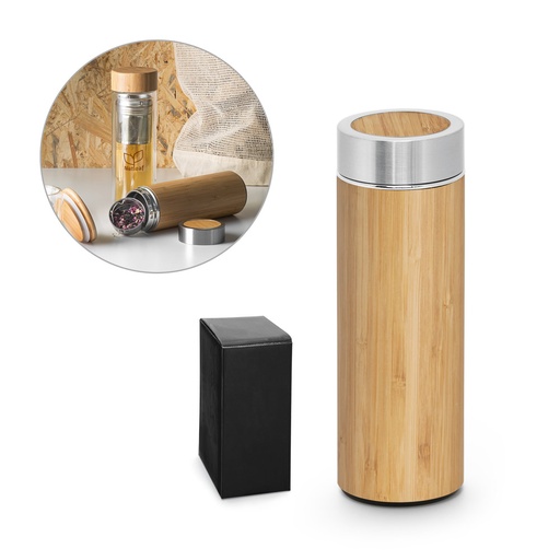 [94683-160] NATUREL. Garrafa térmica em aço inox 90% reciclado e bambu, de parede dupla isolada a vácuo (430 mL)