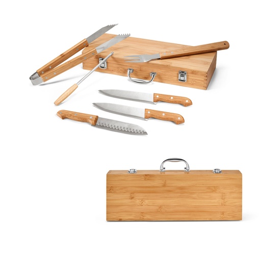 [93844-160] BOTTURA. Kit churrasco em estojo de bambu com 6 peças em aço inox e bambu