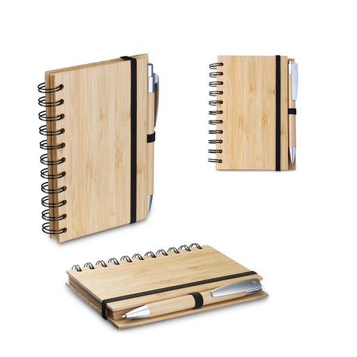 [CAD380] Caderno A6 Capa em Bambu com caneta (14x09cm)