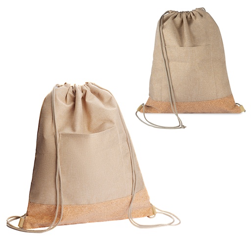 [BP0004] Sacola/Mochila em Poliéster 600D e Cortiça (34x38cm)