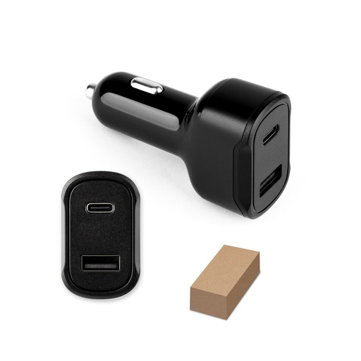 [97189-103] DIRAC. Adaptador de isqueiro com porta USB-A 18W e USB-C 20W em ABS 100% reciclado