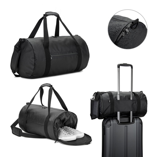 [92573-103] OSASCO SPORT. Bolsa esportiva em formato cilíndrico em poliéster reciclado 600D de alta densidade com compartimento lateral para sapatos (32 L)