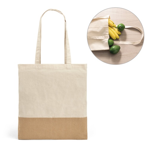 [92882-160] MERCAT. Sacola 100% algodão (160 g/m²) com detalhes em imitação de juta