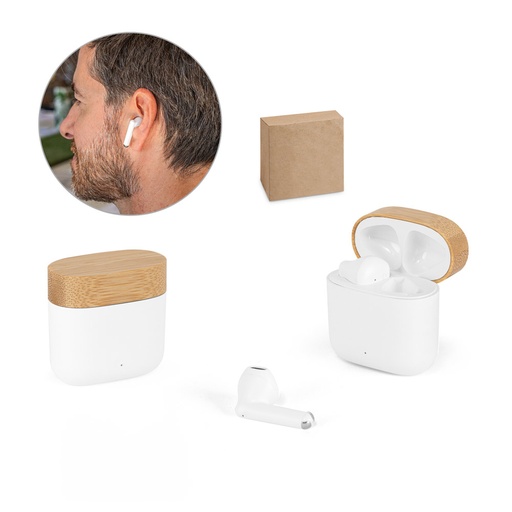 [97193-106] COBAIN. Fones de ouvido wireless com autonomia de 5h (300 mAh), em ABS 100% reciclado e bambu