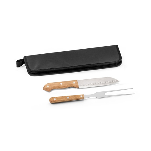 [94365-103] LOVAGE. Kit churrasco com estojo em 210D com 2 utensílios em aço inox e cabos em madeira