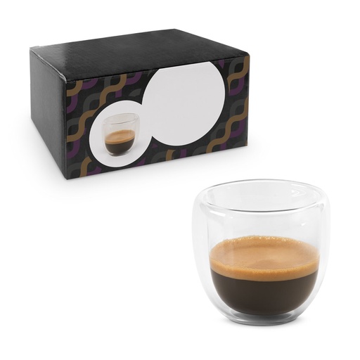 [93873-110] EXPRESSO. Conjunto de café em vidro borossilicato, com 2 copos de parede dupla isolada a ar (75 mL)
