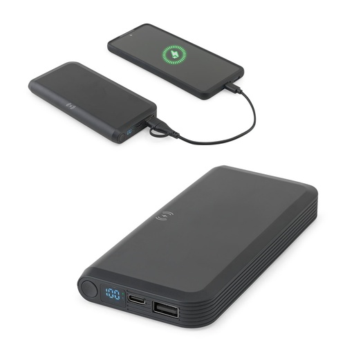 BECKER 10. Bateria portátil com carregador por indução super-rápido (10'000 mAh), em ABS 100% reciclado