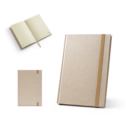 [93286-160] DICKINSON. Caderno A5 de capa dura em papel à base de cana-de-açúcar (80% polpa da cana-de-açúcar) com páginas pautadas