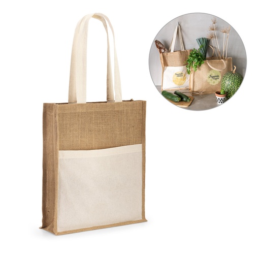[92823-160] BRAGA. Sacola em 100% juta (240 g/m²) e bolso em 100% algodão (140 g/m²)