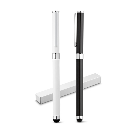 TOUCH. Caneta roller em metal com corpo brilhante e escrita em preto