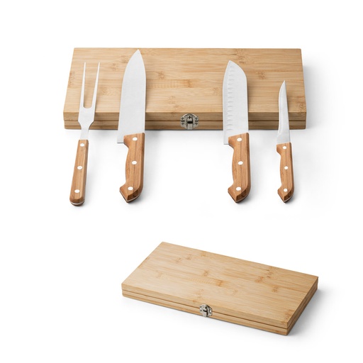 [94111-160] KOERPER. Kit churrasco em caixa bambu com 4 utensílios em aço inox e bambu