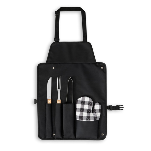 [94112-103] CHAMP. Kit churrasco com 3 utensílios em aço inox e madeira de Seringueira e luva